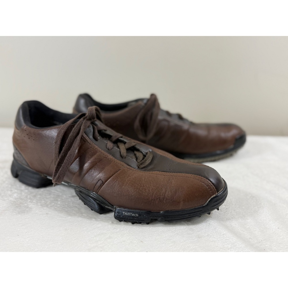 Adidas Greenstar FitFoam ThinTech Golf Shoes Men's 10 Brown Leather Soft Spikes